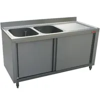 Diamond Spoeltafel | RVS | 2 Spoelbakken (Links) + Afdruipvlak | Schuifdeuren | Achteropstand | 1600x700x880/1000(h)mm