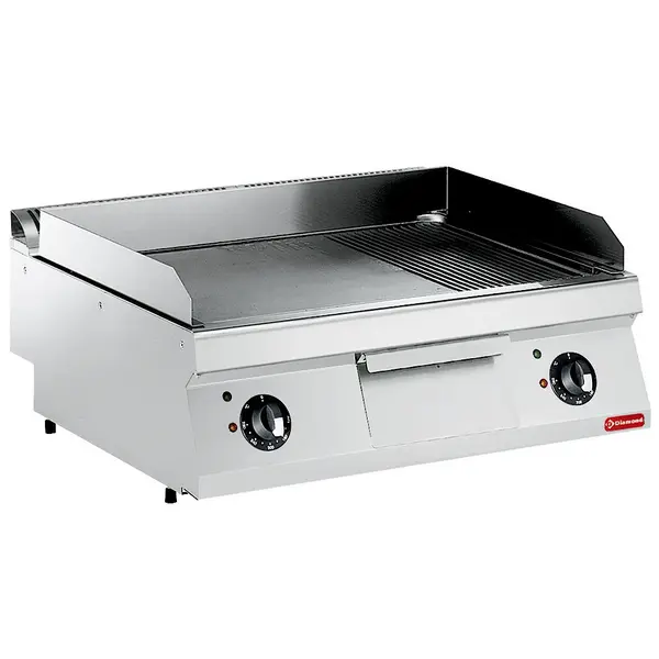 Bak-/Grillplaat | MAXIMA 700+ | Elektrisch | Glad/Gegroefd Oppervlak 730x540 (Staal) | 120°C/280°C | 9kW (230V-3F) | 800x700x275/355(h)mm
