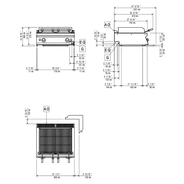 Lavasteengrill | MAXIMA 700+ | Gas | Oppervlak 730x540 (Gietijzer) | 14kW | Piëzo Ontsteking | 800x700x275/396(h)mm