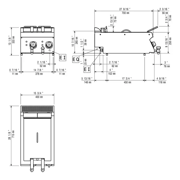 Friteuse | MAXIMA 700+ | Elektrisch | 5+5L | 105°C/185°C | 9kW (230V-3F) | Aftapkranen | 400x700x275/333(h)mm