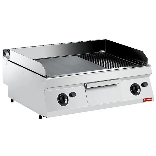 Bak-/Grillplaat | MAXIMA 700+ | Gas | Glad/Gegroefd Oppervlak 730x540 (Staal) | 100°C/280°C | 14kW | Piëzo Ontsteking | 800x700x275/355(h)mm