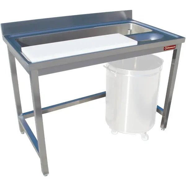Spoeltafel | RVS/Polyethyleen | 1 Spoelbak + Afvalgat + Snijwerkblad | Achteropstand | Gelaste Constructie | 1200x700x880/1000(h)mm