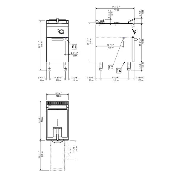 Friteuse | MAXIMA 700+ | Elektrisch | 15L | 105°C/185°C | 10kW (230V-3F) | Aftapkraan | 400x700x850/908(h)mm