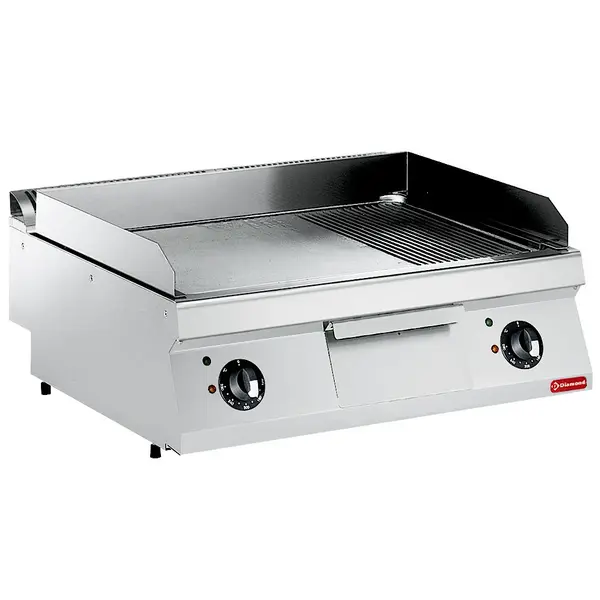 Bak-/Grillplaat | MAXIMA 700+ | Elektrisch | Glad/Gegroefd Oppervlak 730x540 (Verchroomd) | 110°C/300°C | 9kW (230V-3F) | 800x700x275/355(h)mm