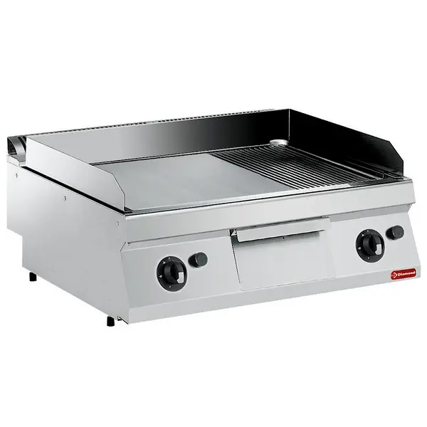 Bak-/Grillplaat | MAXIMA 700+ | Gas | Glad/Gegroefd Oppervlak 730x540 (Verchroomd) | 130°C/300°C | 14kW | Piëzo Ontsteking | 800x700x275/355(h)mm