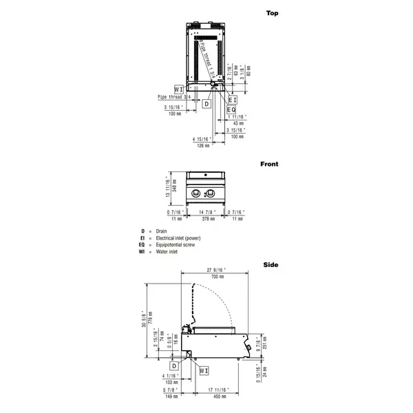 Stoomgrill | MAXIMA 700+ | Elektrisch | Oppervlak 345x400 (RVS) | 3.75kW (400V) | Vulkraan + Aftapkraan | 400x700x275/348(h)mm
