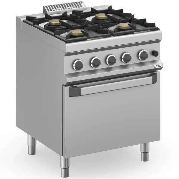 Fornuis + Oven | MAGISTRA PLUS 700 | Gas | 4 Branders (4x 7kW) + 2/1 GN Oven (6kW) | Waakvlam/Piëzo | 700x714x850(h)mm