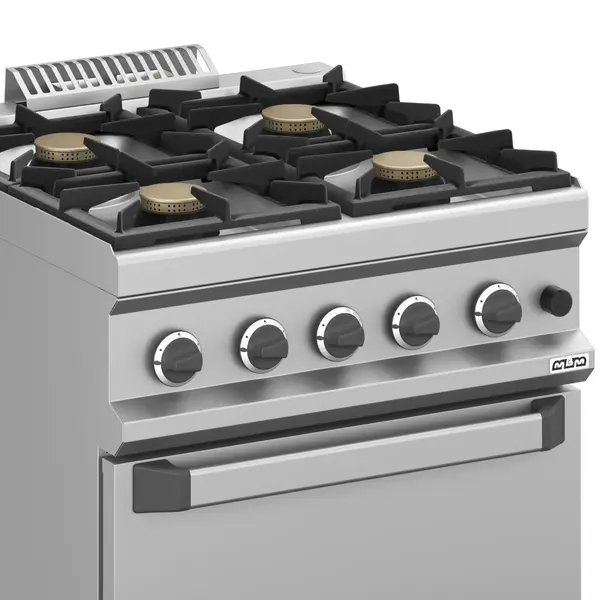 Fornuis + Oven | MAGISTRA PLUS 700 | Gas | 4 Branders (4x 7kW) + 2/1 GN Oven (6kW) | Waakvlam/Piëzo | 700x714x850(h)mm