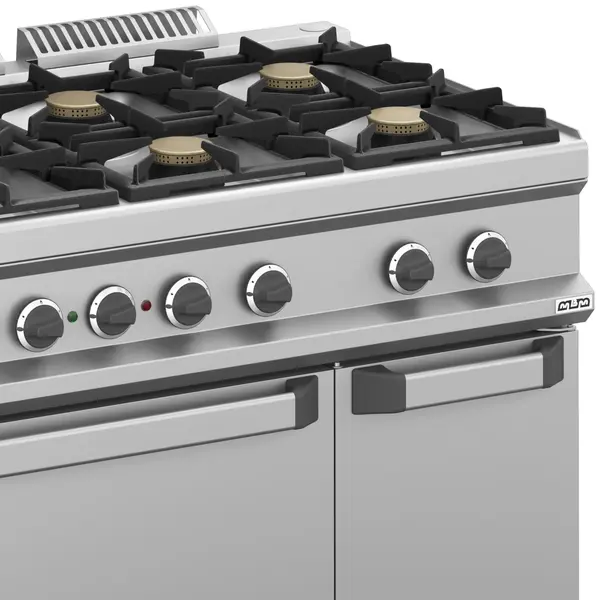 Fornuis + Oven | MAGISTRA PLUS 700 | Gas/Elektrisch | 6 Branders (6x 5.5kW) + 2/1 GN Oven (5.3kW-400V) | Waakvlam | Neutraal Vak | 1100x714x850(h)mm