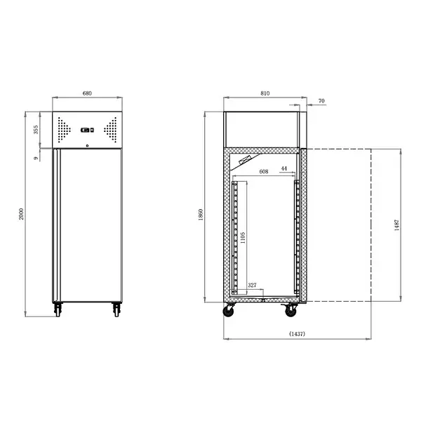 Koelkast | 600L (2/1 GN) | RVS | +2°C/+8°C | Statisch + Ventilator | Wielen (Geremd) | 680x810x2010(h)mm