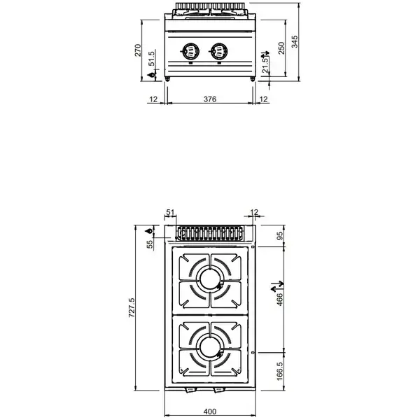 Fornuis | MAGISTRA PLUS 700 | Gas | 2 Branders (2x 7kW) | Waakvlam | 400x714x250(h)mm