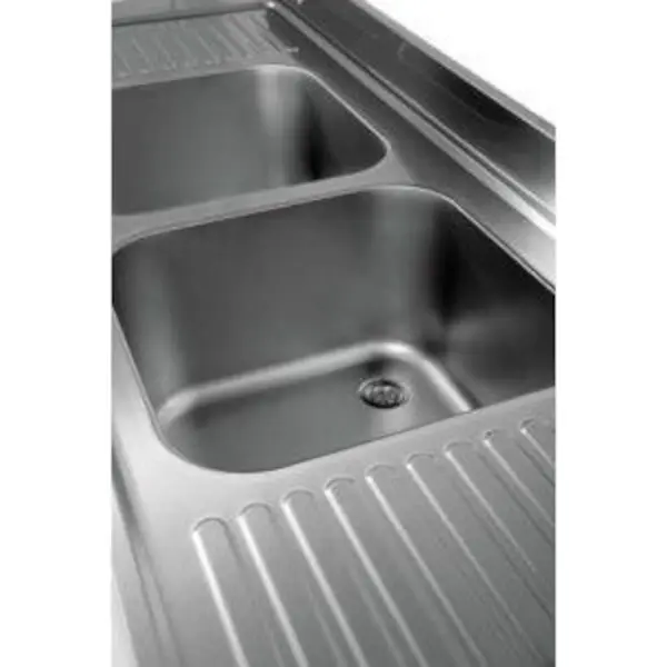 Spoeltafel | ECO | RVS | 2 Spoelbakken (Rechts) + Afdruipvlak | Bodemschap | Achteropstand | Zelfmontage | 1600x700x850(h)mm