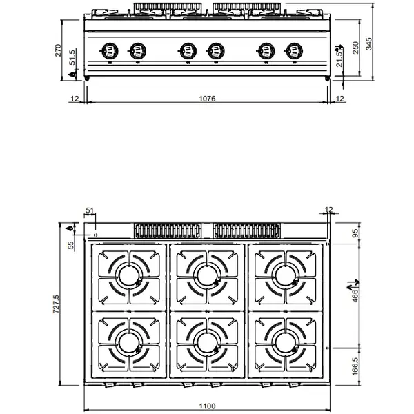 Fornuis | MAGISTRA PLUS 700 | Gas | 6 Branders (6x 7kW) | Waakvlam | 1100x714x250(h)mm