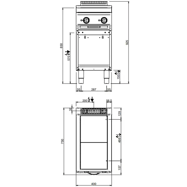 Fornuis | MAGISTRA PLUS 700 | Elektrisch | 2 Kookpunten (300x300) | 5kW (400V) | Open Onderkast | 400x714x850(h)mm