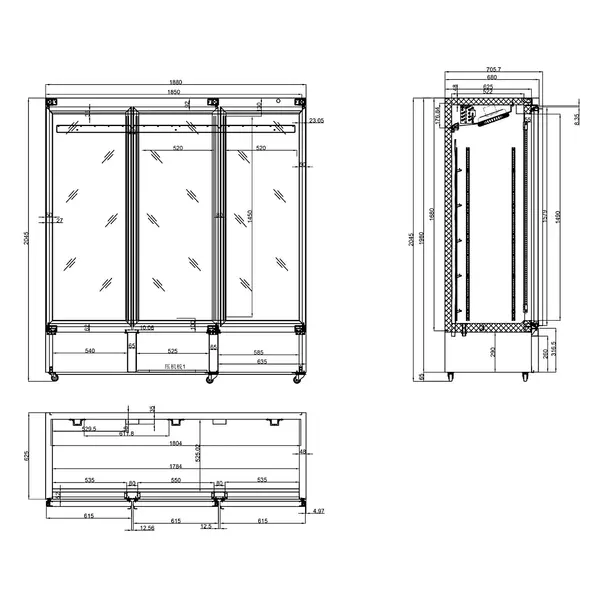 Koelkast | ENTRY LINE | 1600L | Zwart | 0°C/+10°C | Geforceerd | Draaideuren | Wielen (Geremd) | 1880x705x2050(h)mm