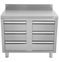 UNNINOX Werktafel | RVS | 6 Laden | Achteropstand | 1000x600x850(h)mm