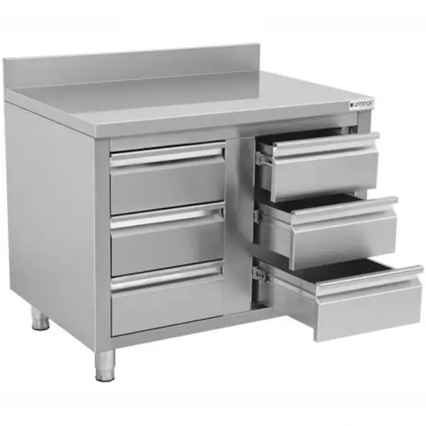 Werktafel | RVS | 6 Laden | Achteropstand | 1000x600x850(h)mm