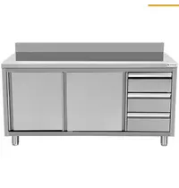 UNNINOX Werkbank | RVS | Schuifdeuren + Laden (Rechts) | Diepte 600 | Hoogte 850/900 | Breedte 1200-2000 | Achteropstand