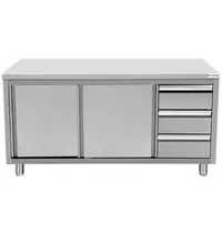 UNNINOX Werkbank | RVS | Schuifdeuren + Laden (Rechts) | Diepte 600 | Hoogte 850/900 | Breedte 1200-2000