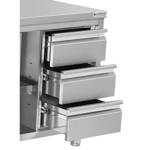 Werkbank | RVS | Schuifdeuren + Laden (Rechts) | Diepte 600 | Hoogte 850/900 | Breedte 1200-2000