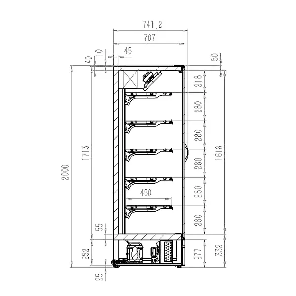 Wandkoeling | MARCO | Zwart | +2°C/+8°C | Geforceerd | Draaideuren | 1310x740x2010(h)mm