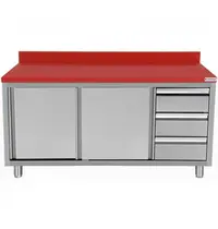 UNNINOX Snijwerktafel | RVS/Polyethyleen | Schuifdeuren + Laden (Rechts) | Diepte 700 | Hoogte 850/900 | Breedte 1200-2000 | Achteropstand