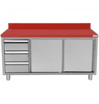 UNNINOX Snijwerktafel | RVS/Polyethyleen | Schuifdeuren + Laden (Links) | Diepte 700 | Hoogte 850/900 | Breedte 1200-2000 | Achteropstand