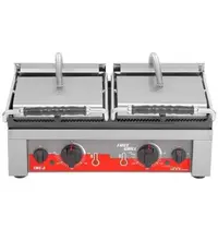 UNNI-COOKING Contact-/Paninigrill | FAST GRILL | Dubbel | Gegroefd Oppervlak 510x240 (Gietijzer) | 50°C/300°C | 3kW (230V) | 560x440x300(h)mm 