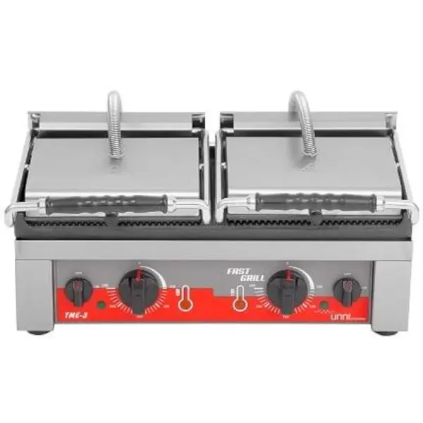 Contact-/Paninigrill | FAST GRILL | Dubbel | Gegroefd Oppervlak 510x240 (Gietijzer) | 50°C/300°C | 3kW (230V) | 560x440x300(h)mm