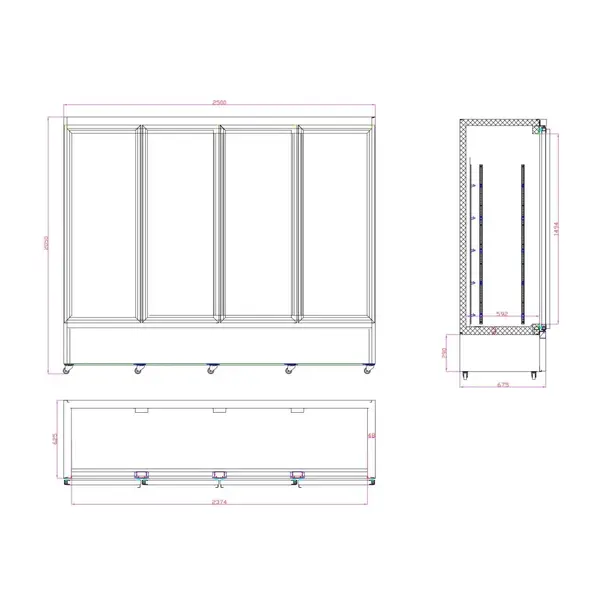 Koelkast | CEB-R | 2000L | Zwart | 0°C/+10°C | Geforceerd | Draaideuren | Wielen (Geremd) | 2500x705x2050(h)mm