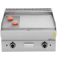 UNNI-COOKING Bak-/Grillplaat | 650 SERIE | Gas | Glad/Gegroefd Oppervlak 700x550 (RVS) | 80°C/300°C | 11.5kW | Piëzo Ontsteking | 700x650x300/540(h)mm
