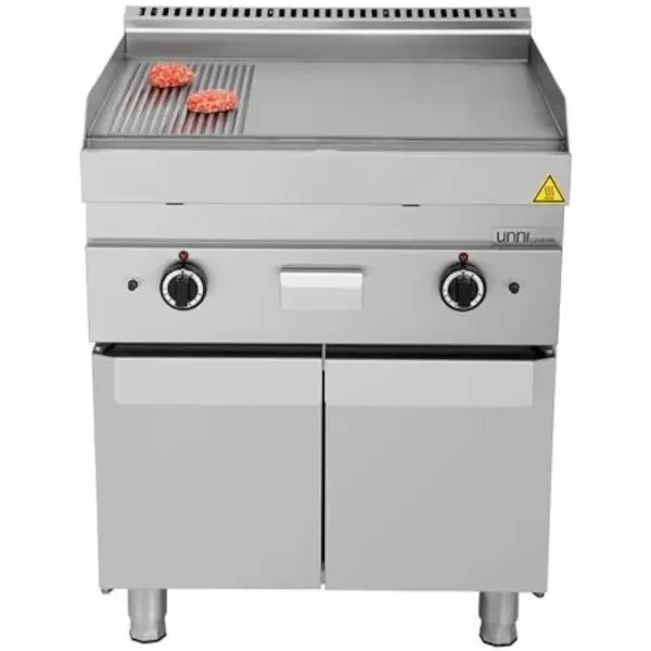 Bak-/Grillplaat | 650 SERIE | Gas | Glad/Gegroefd Oppervlak 700x550 (RVS) | 80°C/300°C | 11.5kW | Piëzo Ontsteking | 700x650x300/540(h)mm