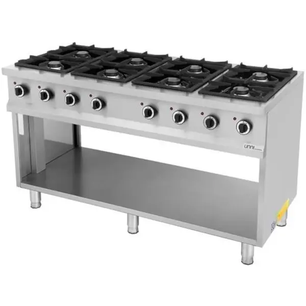 Gasfornuis | 8 Branders (8x 6.5kW) | Open Onderkast | 1460x700x850(h)mm