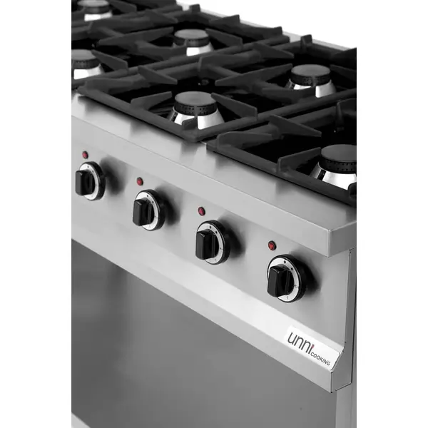 Fornuis | Gas | 8 Branders (8x 6.5kW) | Waakvlam | Open Onderkast | 1460x700x850(h)mm