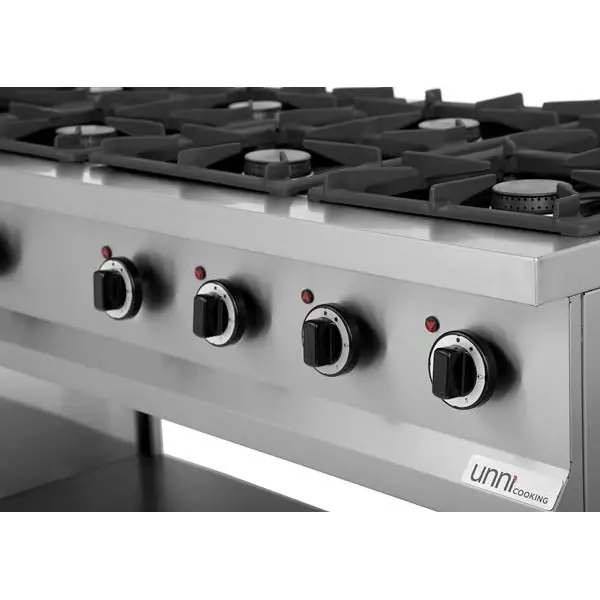 Gasfornuis | 8 Branders (8x 6.5kW) | Open Onderkast | 1460x700x850(h)mm