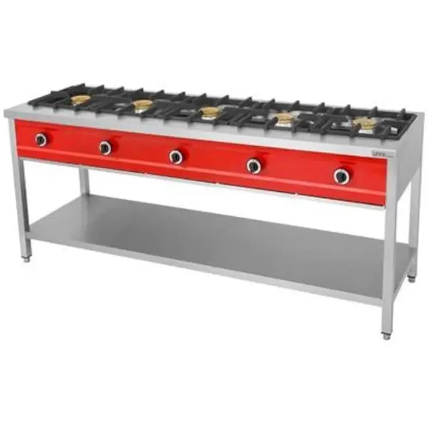 Pannenkoekenfornuis | Gas | 5 Branders | 5x 8kW | Bodemschap | 2000x600x850/900(h)mm