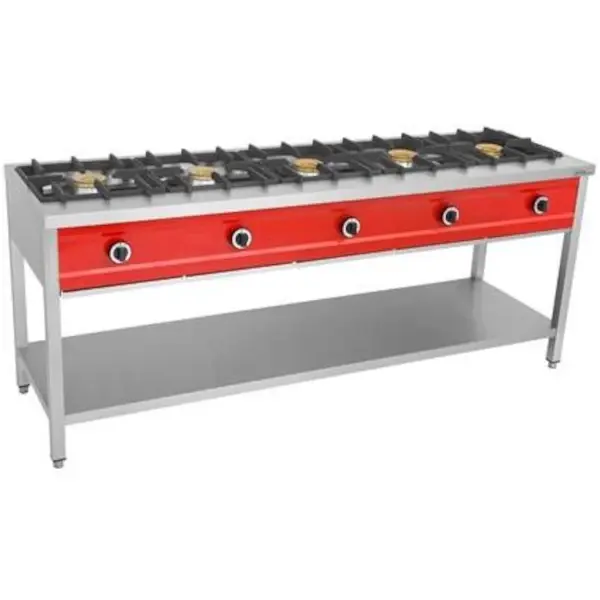 Pannenkoekenfornuis | Gas | 5 Branders | 5x 8kW | Bodemschap | 2000x600x850/900(h)mm