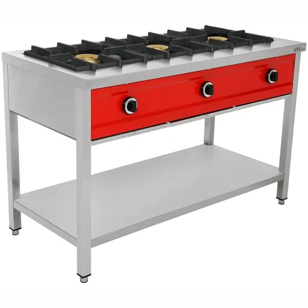 Pannenkoekenfornuis | Gas | 3 Branders | 3x 8kW | Bodemschap | 1290x600x850/900(h)mm