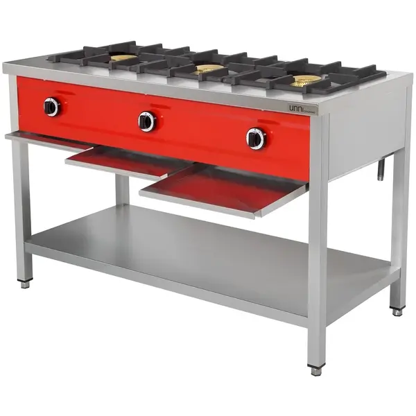 Pannenkoekenfornuis | Gas | 3 Branders | 3x 8kW | Bodemschap | 1290x600x850/900(h)mm