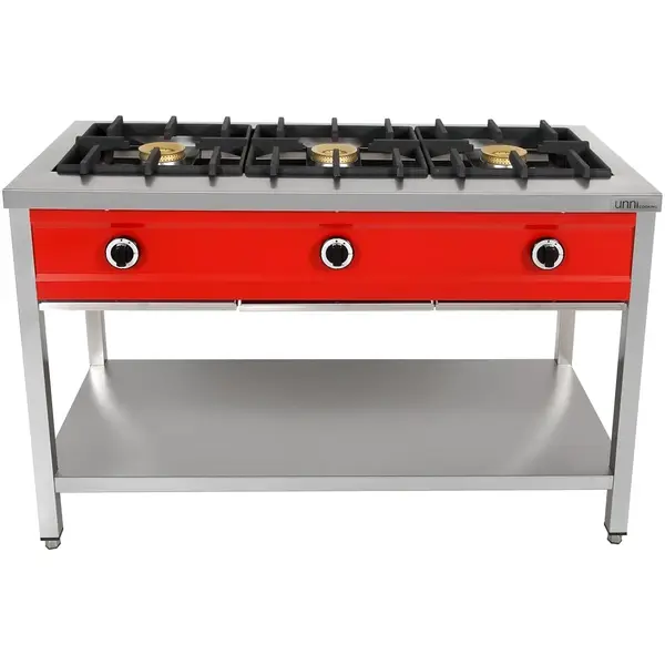 Pannenkoekenfornuis | Gas | 3 Branders | 3x 8kW | Bodemschap | 1290x600x850/900(h)mm