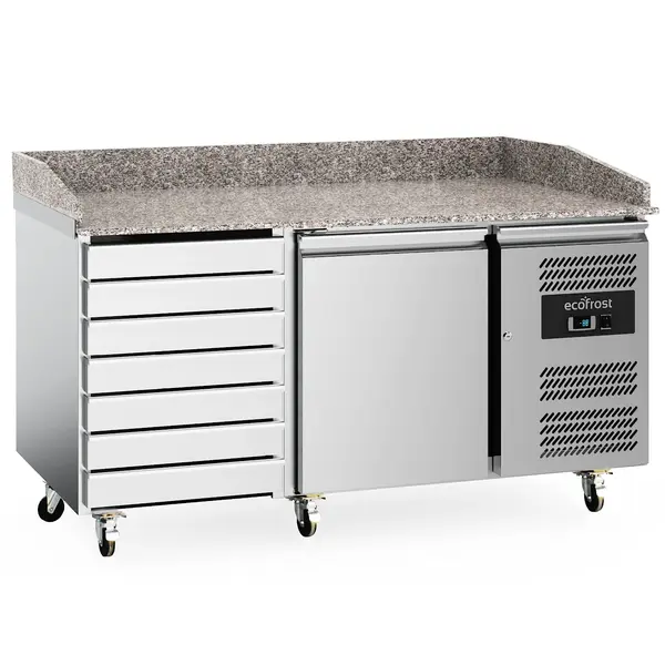 Pizzawerkbank | 390L | 1 Deur + 7 Deegladen (EN600x400) | +2°C/+8°C | Geforceerd | Wielen (Geremd) | 1515x800x840/990(h)mm
