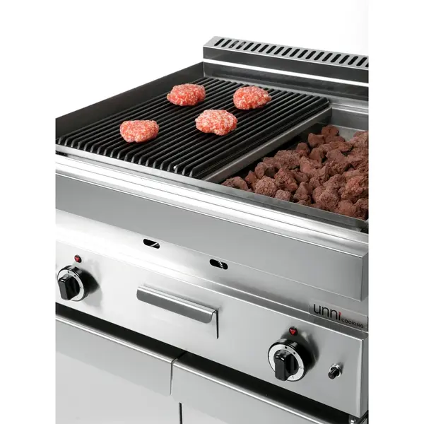 Lavasteengrill | 650 SERIE | Gas | Oppervlak 660x500 (Gietijzer) | 80°C/300°C | 11kW | Piëzo Ontsteking | 700x650x300/540(h)mm