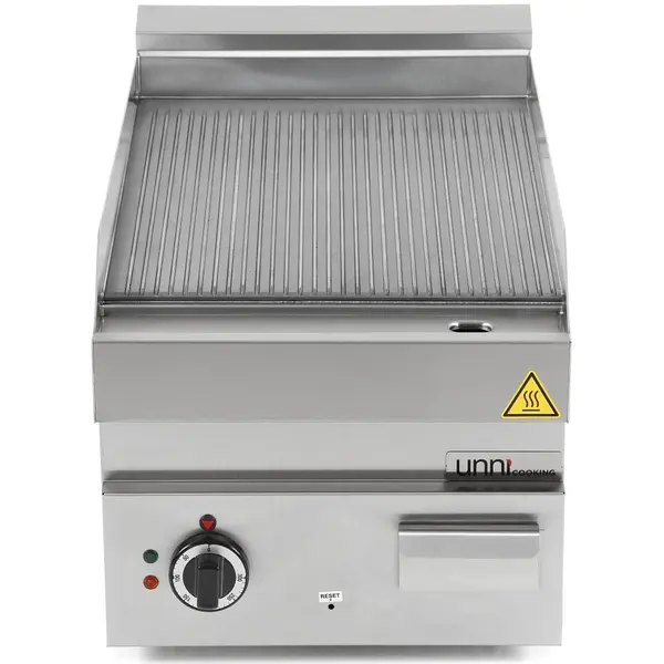 Bak-/Grillplaat | 650 SERIE | Elektrisch | Gegroefd Oppervlak 400x550 (RVS) | 50°C/300°C | 4.5kW (400V) | 400x650x300/540(h)mm