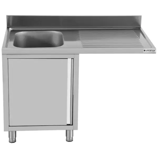 Spoeltafel | RVS | 1 Spoelbak (Links) + Afdruipvlak | Draaideur + Voorlader | Achteropstand | 1400x700x850(h)mm