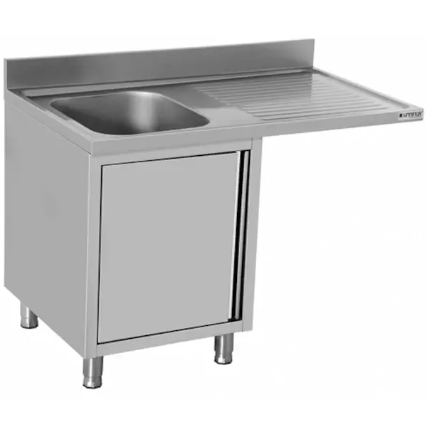 RVS Spoeltafel | Linkse Uitvoering | Achteropstand | 1 Deur + 1 Spoelbak | 1400x700x850(h)mm