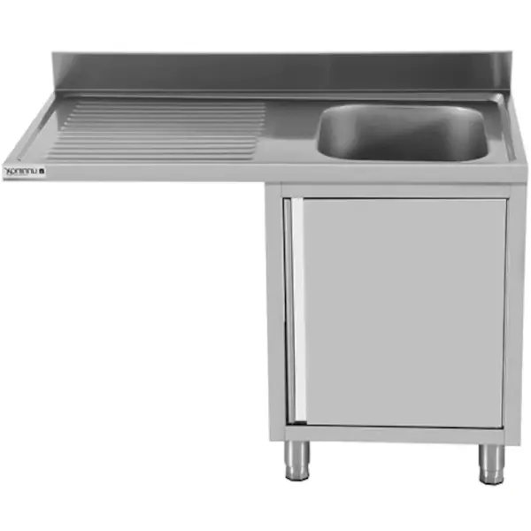 Spoeltafel | RVS | 1 Spoelbak (Rechts) + Afdruipvlak | Draaideur + Voorlader | Achteropstand | 1400x700x850(h)mm