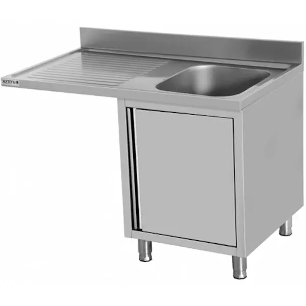 RVS Spoeltafel | Rechtse Uitvoering | Achteropstand | 1 Deur + 1 Spoelbak | 1400x700x850(h)mm