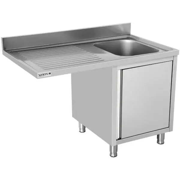 RVS Spoeltafel | Rechtse Uitvoering | Achteropstand | 1 Deur + 1 Spoelbak | 1400x700x850(h)mm