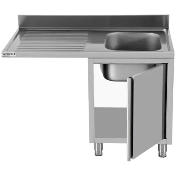 Spoeltafel | RVS | 1 Spoelbak (Rechts) + Afdruipvlak | Draaideur + Voorlader | Achteropstand | 1400x700x850(h)mm