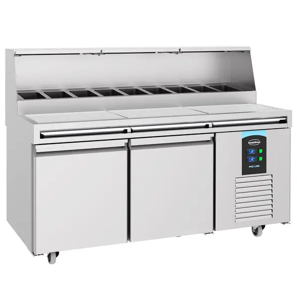 Pizzawerkbank | PRO LINE | 460L | 2 Deuren (EN600x400) | Boven 9x 1/3 GN | -2°C/+8°C | Geforceerd | Wielen (Geremd) | 1790x850x900/1300(h)mm